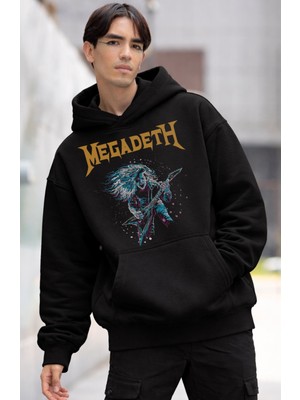 Fuddy Moda Unisex Megadeth Baskılı Kapüşonlu Sweatshirt, Oversize Rock Band Temalı Hoodie