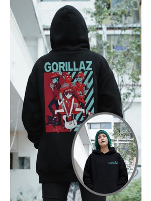 Fuddy Moda Unisex Oversize Gorillaz Sırt Baskılı Kapüşonlu Sweatshirt