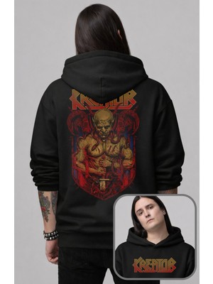 Fuddy Moda Unisex Kreator Sırt Baskılı Kapüşonlu Sweatshirt, Oversize Rock Band Temalı Hoodie