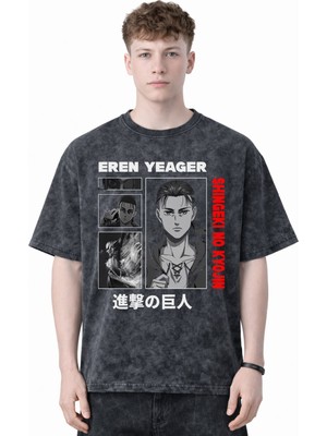 Sevbano Eren Yeager Attack On Titan Anime Baskılı Unisex Oversize Yıkamalı Tişört
