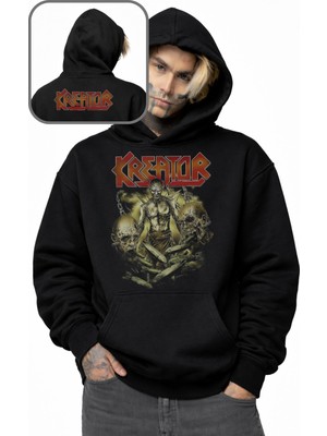 Fuddy Moda Unisex Kreator Ense Baskılı Kapüşonlu Sweatshirt, Oversize Rock Band Temalı Hoodie