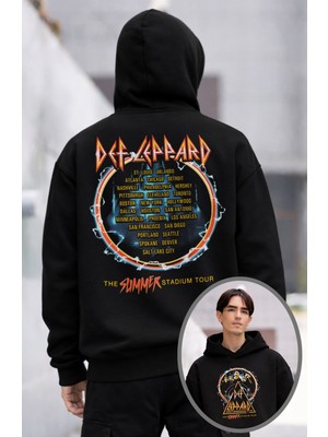 Fuddy Moda Unisex Oversize Def Leppard The Summer Stadium Tour Sırt Baskılı Kapüşonlu Sweatshirt