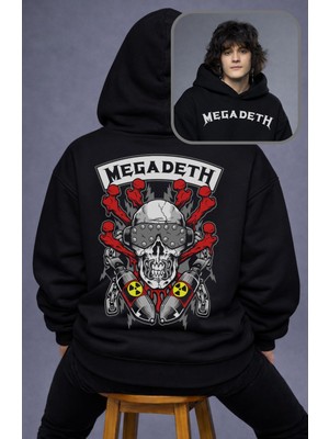 Fuddy Moda Unisex Oversize Kuru Kafalı Megadeth Sırt Baskılı Kapüşonlu Sweatshirt