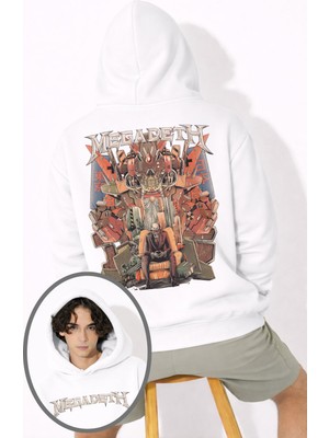 Fuddy Moda Unisex Megadeth Sırt Baskılı Kapüşonlu Sweatshirt, Oversize Rock Band Temalı Hoodie