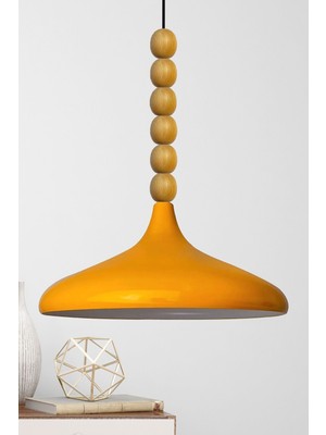 Allians Sarı Ahşap Boncuklu Tekli Avize Sarkıt, Şık ve Modern Iç Dekorasyon