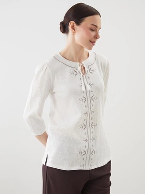 Lc Waikiki Yeni Sezon Bağlamalı Yaka Desenli Kadın Bluz