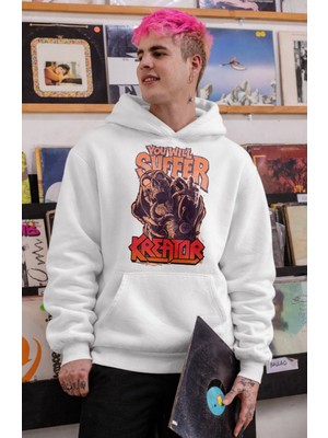 Fuddy Moda Unisex Kreator You Will Suffer Baskılı Kapüşonlu Sweatshirt, Oversize Rock Band Temalı Hoodie