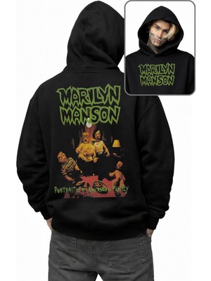 Fuddy Moda Unisex Oversize Marilyn Manson Portrait Of An American Family Sırt Baskılı Kapüşonlu Sweatshirt