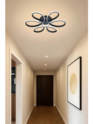 Allians Modern Siyah Plafonyer, Beyaz Ledli Avize, Çap 40 Cm, Şık ve Zarif Tasarım