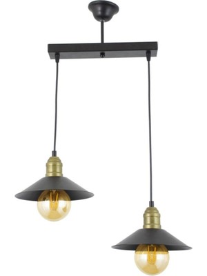 Allians Iki Parçalı Siyah Retro Rustik Modern Metal Sarkıt Avize Seti