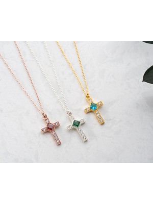 925 Ayar Gümüş Doğum Taşlı Haç Kolye | Kişisel & Anlamlı Takı