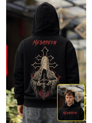Fuddy Moda Unisex Megadeth Vintage Sırt Baskılı Kapüşonlu Sweatshirt, Oversize Rock Band Temalı Hoodie