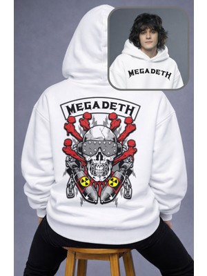 Fuddy Moda Unisex Oversize Kuru Kafalı Megadeth Sırt Baskılı Kapüşonlu Sweatshirt
