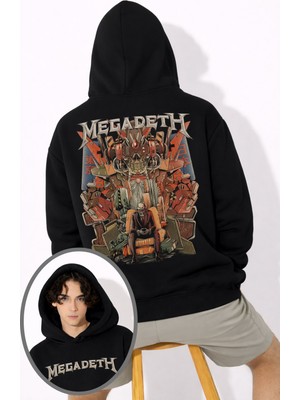 Fuddy Moda Unisex Megadeth Sırt Baskılı Kapüşonlu Sweatshirt, Oversize Rock Band Temalı Hoodie