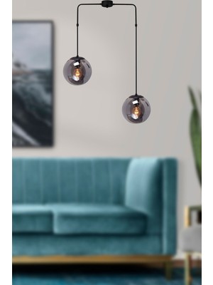 Allians Modern Metal ve Füme Camlı 2'li Avize, Şık ve Şık Aydınlatma Çözümü