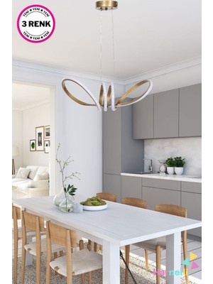 Allians Şık 3 Renk Yanabilen Modern LED Avize, Oturma ve Yatak Odası Dekoru