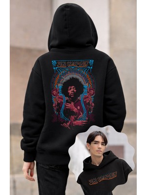 Fuddy Moda Unisex Oversize Jimi Hendrix Sırt Baskılı Kapüşonlu Sweatshirt