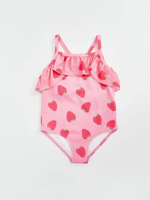 Lc Waikiki Yeni Sezon Bisiklet Yaka Çilek Baskılı Kız Çocuk Mayo