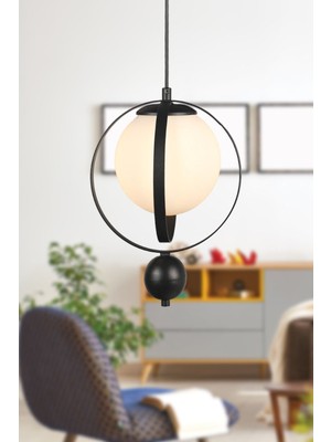 Allians Modern Siyah Beyaz Camlı Tekli Avize, Şık ve Zarif Aydınlatma Parçası