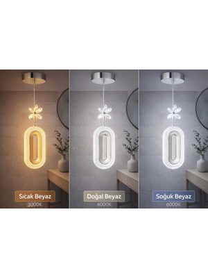 Allians Krom Kristal Sarkıt 3 Renk LED Avize, Şık ve Modern Aydınlatma Seçeneği