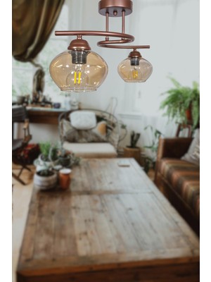 Allians Modern Bal Camlı Dekoratif Avize, Salon, Mutfak ve Yatak Odası Için 2'li Set