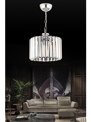 Allians Şık Kristal Taşlı 20'lik Tekli Avize Gümüş Renk