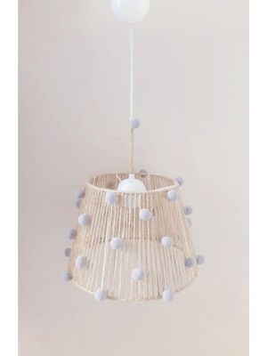 Allians Gri Hasır Ip Sargılı Ponponlu Bebek ve Çocuk Odası Sarkıt Avize