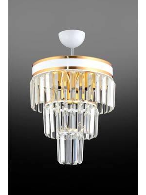 Allians Modern Paris 3'lü Katlı Kristal Avize, Gold Yaldız Detay, 30'luk Tasarım