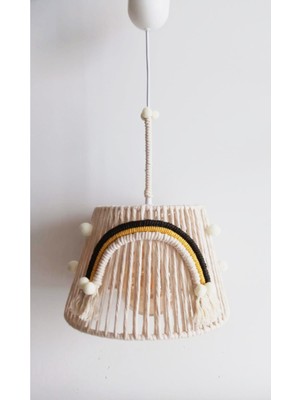 Allians Ekru Makrome Ip Sargılı Gökkuşağı Aplikeli Bebek ve Çocuk Odası Avize