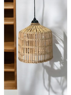 Allians Şık Hasır Bambu Rattan Avize 30CM, Duy Dahil, Modern ve Hafif Tasarım