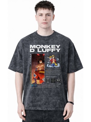 Sevbano Monkey D. Luffy Gear 5 One Piece Anime Baskılı Unisex Oversize Eskitme Yıkamalı Tişört