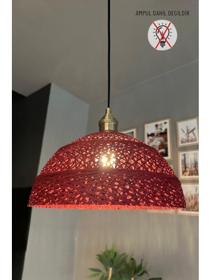 Allians El Yapımı Jüt ve Vişne Iplikli Bohem Avize, Eskitme Lale Tasarımı