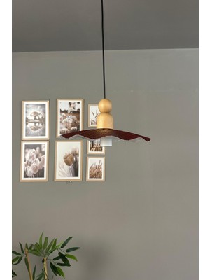 Allians Vişne Çürüğü Tekli Avize, Kalın Ahşap Boncuklu Sarkıt Lamba