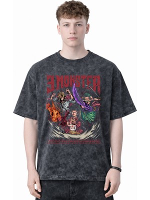 Sevbano Monkey D. Luffy Roronoa Zoro Vinsmoke Sanji One Piece Anime Baskılı Unisex Oversize Yıkamalı Tişört