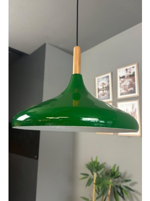 Allians Yeşil Ahşap Tekli Avize, Modern Salon ve Mutfak Aydınlatması