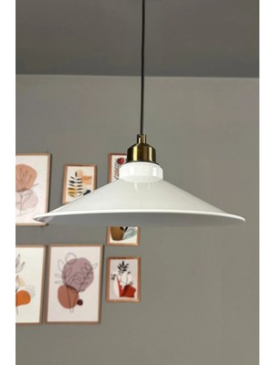 Allians Beyaz Metal Avize Yarım Lale Başlık, Rustik ve Modern Dekorasyon Için