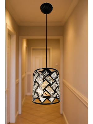 Allians Modern Siyah Kristal Taşlı Salon ve Mutfak Avizesi