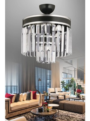 Allians Modern 4'lü Katlı Kristal Taşlı Aydınlatma Avize Seti