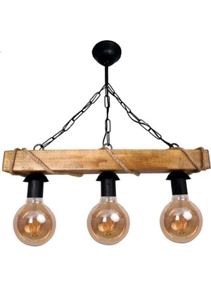 Allians 3’lü Rustik Sarkıt Ahşap Avize, Ofis, Kafe, Otel ve Restoran Dekoru