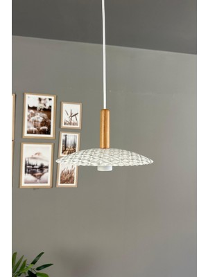 Allians Modern Beyaz Metal ve Ahşap Sarkıt Avize, Şık Ev Aydınlatması