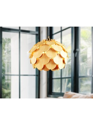 Allians 3D Ahşap Küre Doğal Mdf Rustik Salon Avize, Modern Dekorasyon Aksesuarı