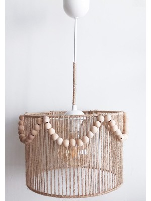 Allians Hasır Ip Sargılı Ahşap Boncuklu Dekoratif Sarkıt Avize