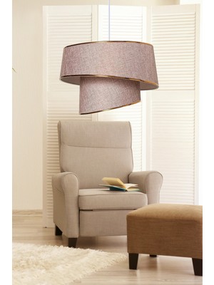 Allians Şık Asitmetrik Pasta Avize, Gül Kurusu Kumaş ve Altın Şerit Detaylı