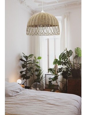 Allians Doğal Rattan ve Bambu Sarkıt Avize, 30 cm Çap, 23 cm Yükseklik