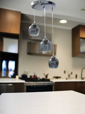 Allians Modern 3'lü Krom Kaplamalı Sarkıt Avize, Açık Ağızlı Füme Camyla Şıklık Katıyor