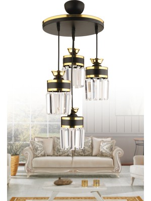 Allians Modern Siyah ve Sarı Yaldızlı 4’lü Kristal Sarkıt Avize