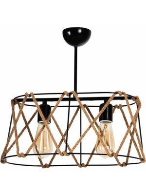 Allians Oval Sıralı 2'li Halatlı Siyah Avize, Modern ve Şık Tasarım