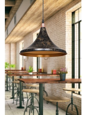 Allians Şık Siyah ve Gold Detaylı Tekli Mika Sarkıt Mutfak ve Ofis Aydınlatması