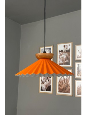 Allians Turuncu Ahşap Tabak ile Modern Metal Sarkıt Aydınlatma, Rustik Dekorasyon