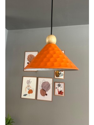 Allians Turuncu Ahşap Boncuklu Tekli Sarkıt Avize, Modern Ofis ve Salon Dekoru